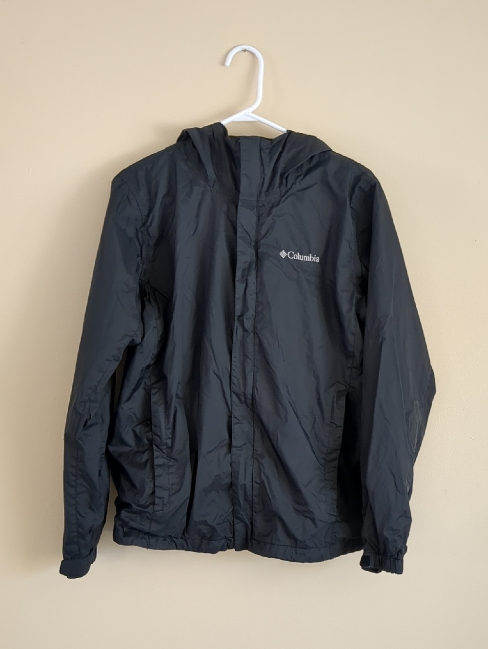 Medium Columbia Black Full Zip Jacket Hooded Nylon Outdoor Hiking